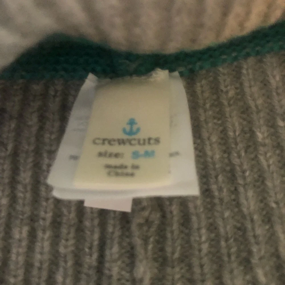 Crewcuts Boys Pom Pom Beanie Hat S~M Gray Stripes Lambswool Blends Stocking Cap